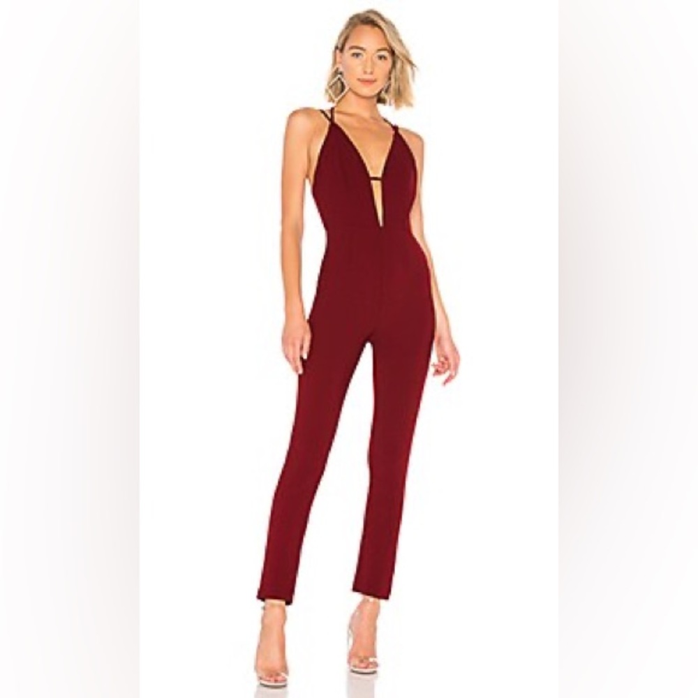 Strappy Plunge Jumpsuit in Wine Red